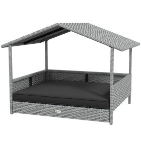 Wicker Dog House Outdoor Canopy Rattan Bed Water-resistant Cushion Gray
