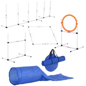 5 Piece Outdoor Dog Agility Training Equipment Set with Jumping Ring Hurdle Bar Tunnel Pet Fitness