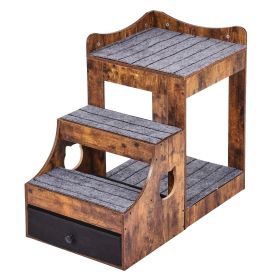 Pet Bunk Bed with Removable Stairs, Dog/Cat Window Perch with Storage, Multi-Level Bed Window Perch Dog Bedside Sleeper Couch, Small Pet Seat Platform (Product Size: Small Size, Color: Brown)